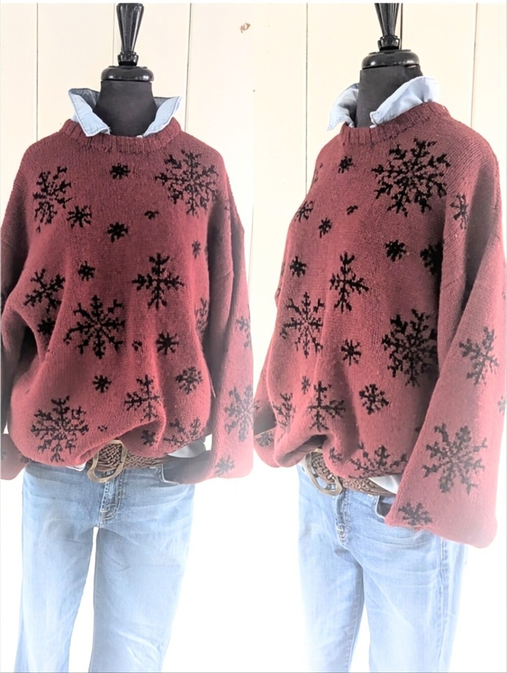 J. Crew Burgundy Snowflake Crewneck Sweater